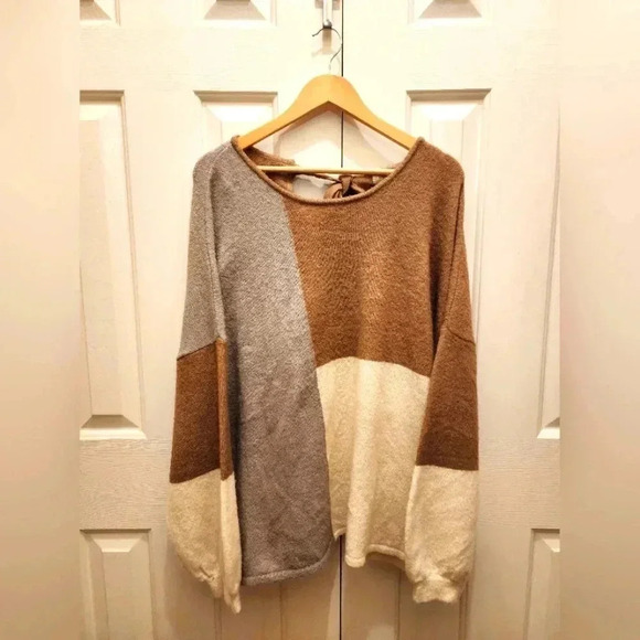 Perch by Blu Pepper Women's Back Necktie Colorblock Sweater-Size2X/3X-NWOT 🍂❄️ - Picture 1 of 6